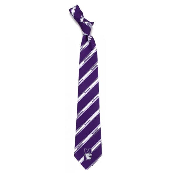 Northwestern University Wildcats Purple & White Striped Necktie with N-cat Design-1