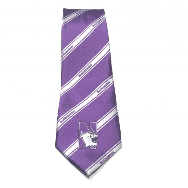 Northwestern University Wildcats Purple & White Striped Necktie with N-cat Design