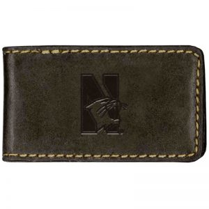 Northwestern University Wildcats Brown Genuine Leather Contrast Stitch Magnetic Money Clip
