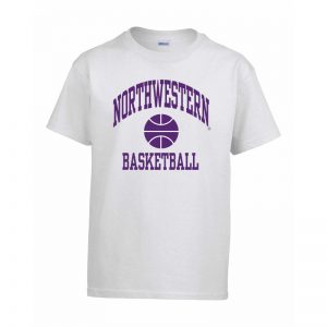 Northwestern University Wildcats White Short Sleeve Tee Shirt with Basketball Design