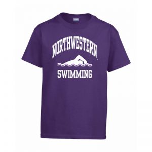 Northwestern Wildcats Purple Short Sleeve Tee Shirt with Swimming Design