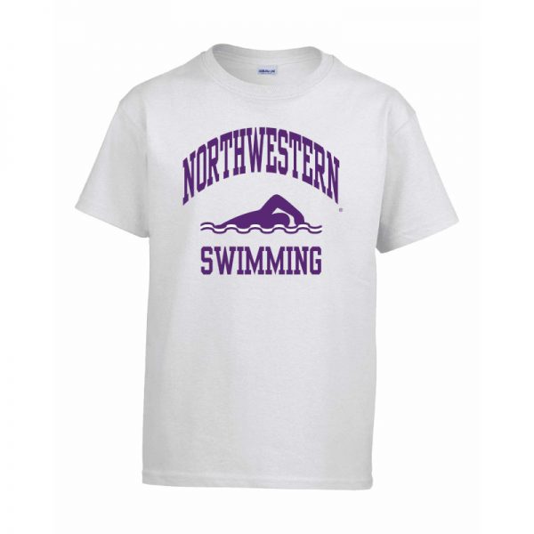 Northwestern Wildcats White Short Sleeve Tee Shirt with Swimming Design