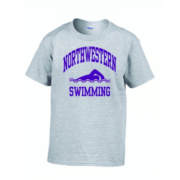 Northwestern Wildcats Men's Grey Short Sleeve Tee Shirt with Swimming Design