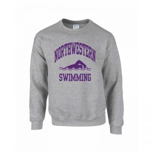 Northwestern Wildcats Men's Grey Crewneck Sweatshirt with Swimming Design