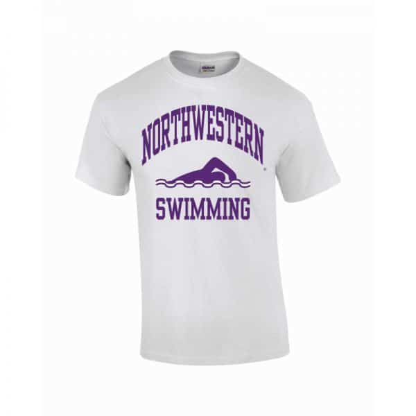 Northwestern Wildcats Youth White Short Sleeve Tee Shirt with Swimming Design