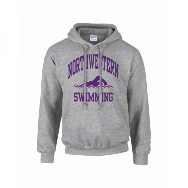Northwestern Wildcats Youth Grey Hooded Sweatshirt with Swimming Design