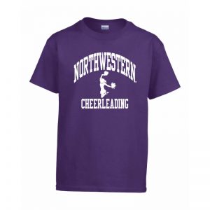 Northwestern University Wildcats Purple Short Sleeve Tee Shirt with Cheerleading Design