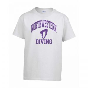 Northwestern University Wildcats White Short Sleeve Tee Shirt with Diving Design