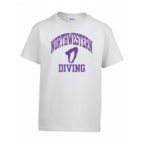 Northwestern University Wildcats White Short Sleeve Tee Shirt with Diving Design