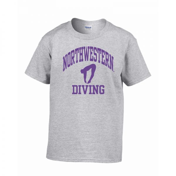 Northwestern University Wildcats Grey Short Sleeve Tee Shirt with Diving Design