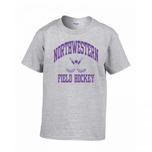 Northwestern Wildcats Men's Grey Short Sleeve Tee Shirt with Field Hockey Design