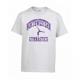 Northwestern Wildcats Men's White Short Sleeve Tee Shirt with Gymnastics Design