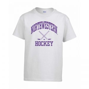 Northwestern Wildcats Men's White Short Sleeve Tee Shirt with Hockey Design