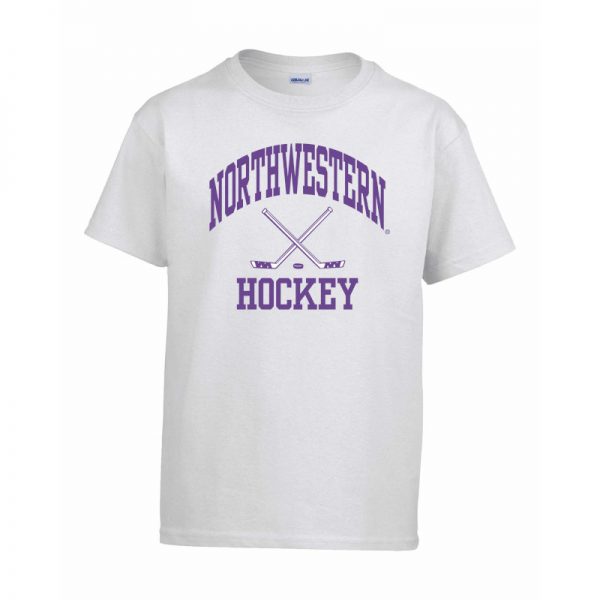 Northwestern Wildcats Men's White Short Sleeve Tee Shirt with Hockey Design