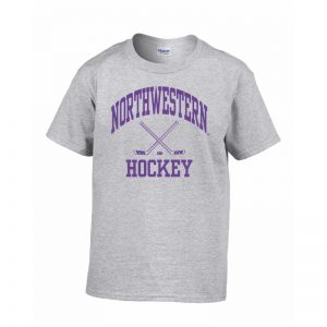 Northwestern Wildcats Men's Grey Short Sleeve Tee Shirt with Hockey Design