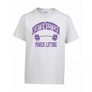 Northwestern Wildcats Men's White Short Sleeve Tee Shirt with Power Lifting Design