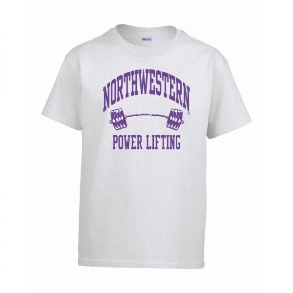 Northwestern Wildcats Men's White Short Sleeve Tee Shirt with Power Lifting Design