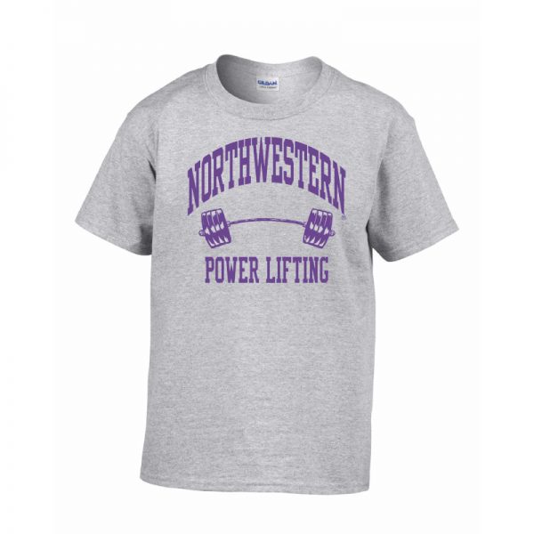 Northwestern Wildcats Men's Grey Short Sleeve Tee Shirt with Power Lifting Design
