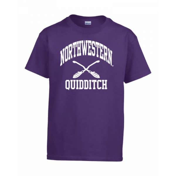 Northwestern Wildcats Men's Purple Short Sleeve Tee Shirt with Quidditch Design