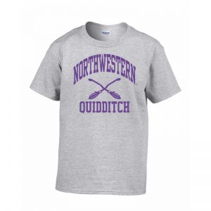Northwestern Wildcats Men's Grey Short Sleeve Tee Shirt with Quidditch Design