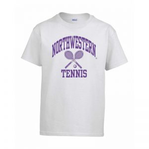 Northwestern Wildcats Men's White Short Sleeve Tee Shirt with Tennis Design