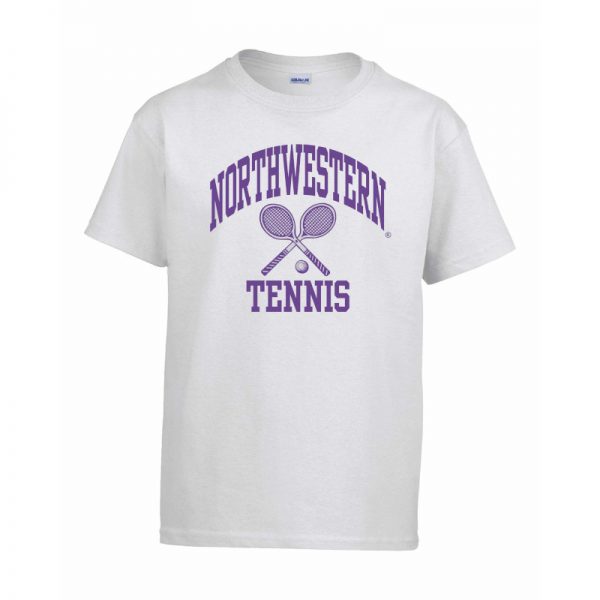 Northwestern Wildcats Men's White Short Sleeve Tee Shirt with Tennis Design