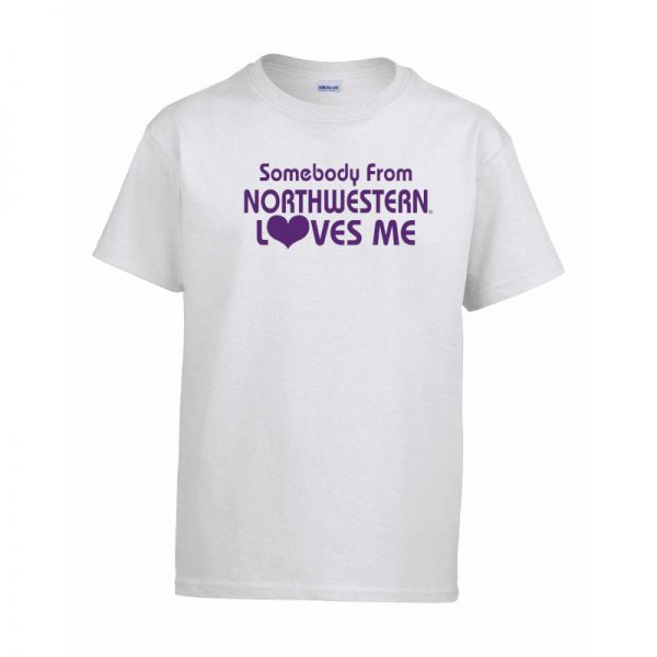 Northwestern Wildcats Men's White Short Sleeve Tee Shirt with "Somebody From Northwestern Loves Me" Design