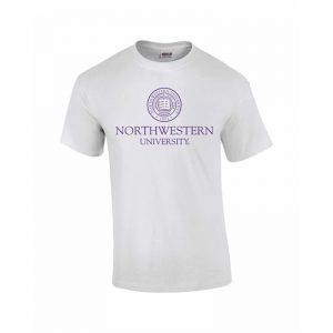 Northwestern University Wildcats Men's White Short Sleeve Tee Shirt with Northwestern University Seal Design