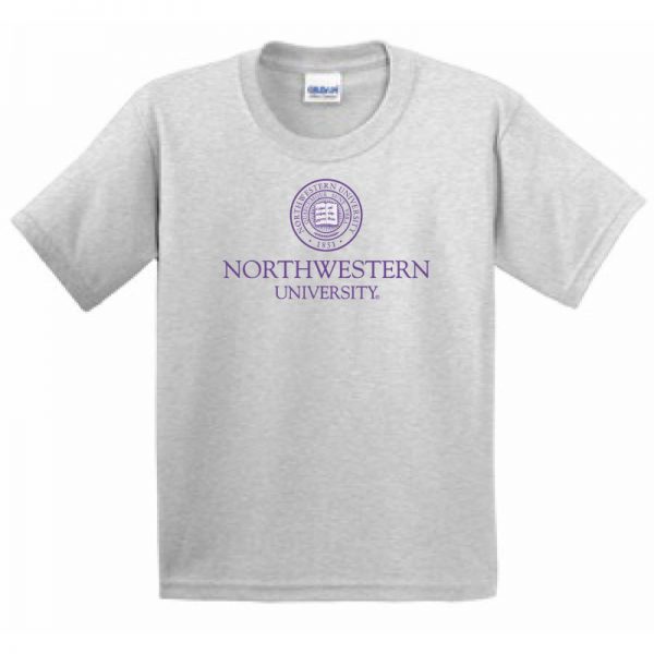 Northwestern Wildcats Men's Light Grey Short Sleeve Tee Shirt with Northwestern University Seal Design