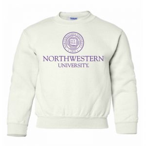 Northwestern University Wildcats Youth White Crewneck Sweatshirt with Northwestern University Seal Design