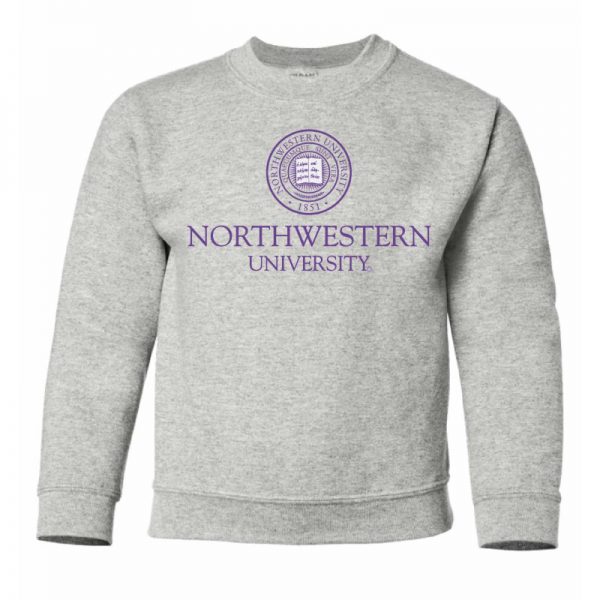 Northwestern University Wildcats Youth Light Grey Crewneck Sweatshirt with Northwestern University Seal Design