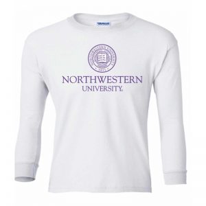 Northwestern Wildcats Men's White Long Sleeve Tee Shirt with Northwestern University Seal Design