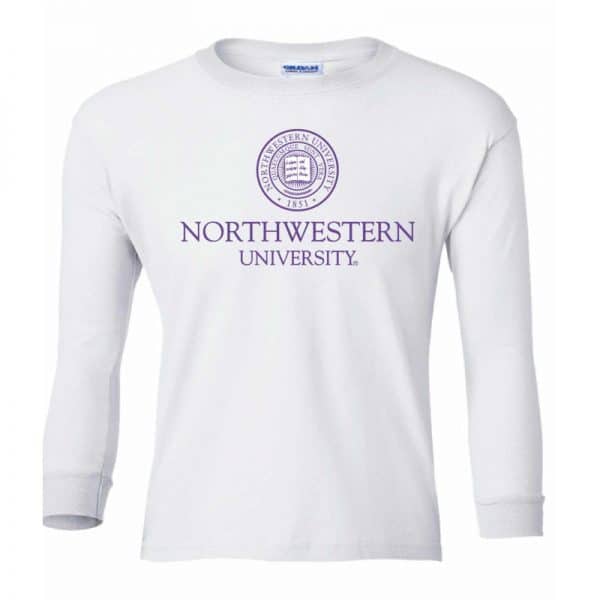 Northwestern Wildcats Men's White Long Sleeve Tee Shirt with Northwestern University Seal Design
