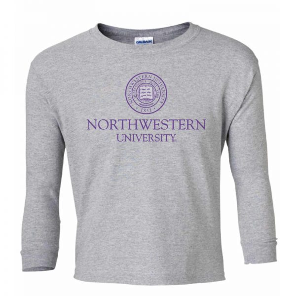 Northwestern Wildcats Men's Dark Grey Long Sleeve Tee Shirt with Northwestern University Seal Design