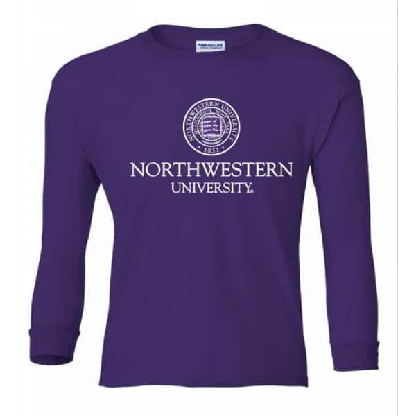 Northwestern University Wildcats Youth Purple Long Sleeve Tee Shirt with Northwestern University Seal Design
