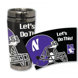Northwestern Wildcats 16 oz Stainless Steel Travel Mug with Football Design 