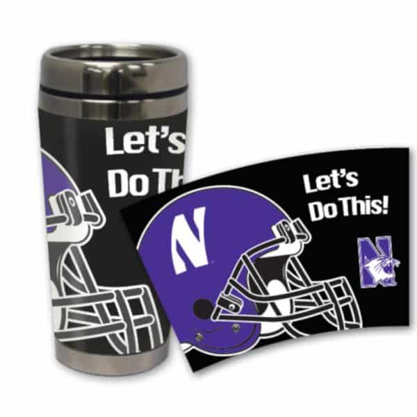 Northwestern Wildcats 16 oz Stainless Steel Travel Mug with Football Design