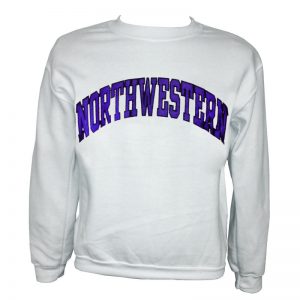 Northwestern Wildcats White Crewneck Sweatshirt with Full Chest Embroidered Northwestern Design