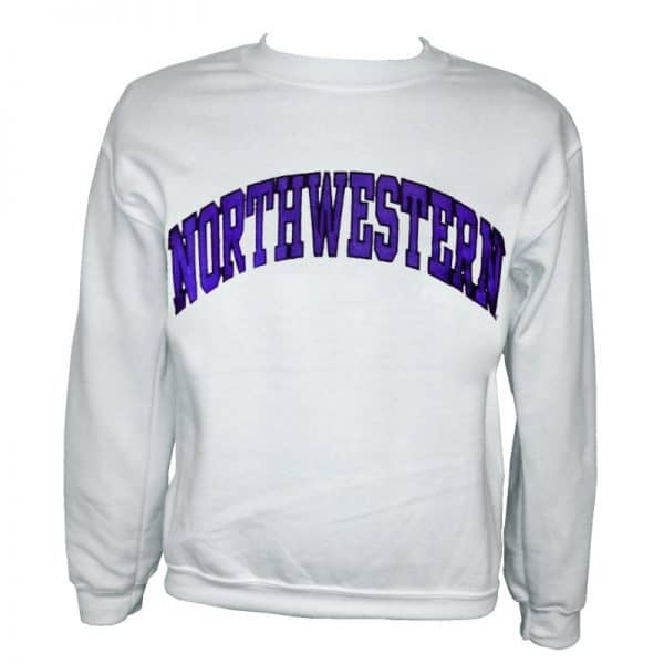 Northwestern Wildcats White Crewneck Sweatshirt with Full Chest Embroidered Northwestern Design