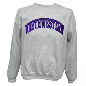 Northwestern Wildcats Light Grey Crewneck Sweatshirt with Full Chest Embroidered Northwestern Design