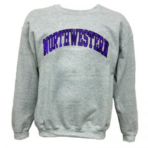 Northwestern Wildcats Dark Grey Crewneck Sweatshirt with Full Chest Embroidered Northwestern Design 
