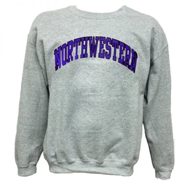 Northwestern Wildcats Dark Grey Crewneck Sweatshirt with Full Chest Embroidered Northwestern Design