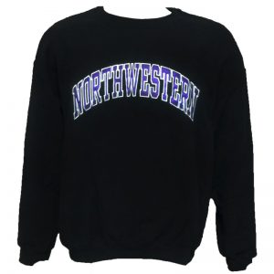 Northwestern Wildcats Black Crewneck Sweatshirt with Full Chest Embroidered Northwestern Design
