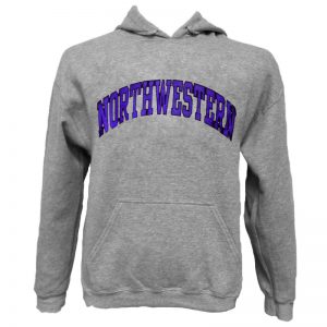 Northwestern Wildcats Dark Grey Hooded Sweatshirt with Full Chest Embroidered Northwestern Design