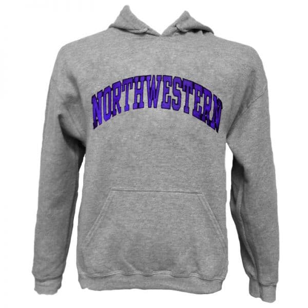 Northwestern Wildcats Dark Grey Hooded Sweatshirt with Full Chest Embroidered Northwestern Design