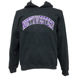 Northwestern Wildcats Charcoal Hooded Sweatshirt with Full Chest Embroidered Northwestern Design