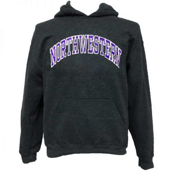 Northwestern Wildcats Charcoal Hooded Sweatshirt with Full Chest Embroidered Northwestern Design