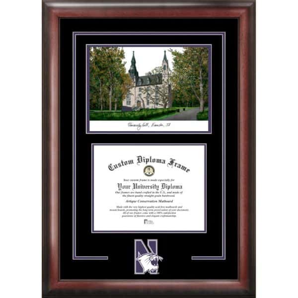 Northwestern University Wildcats Spirit Graduate University Hall lithograph and diploma opening.