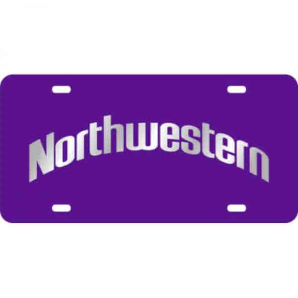 Northwestern Wildcats Thick Purple Mirrored Acrylic License Plate with Arched Northwestern Design