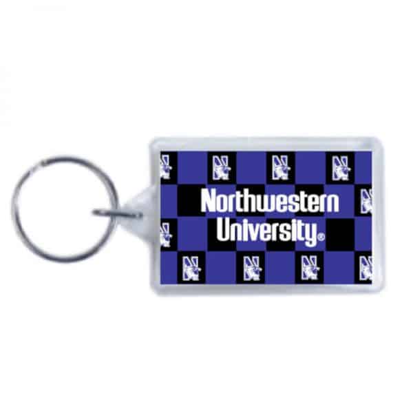 Northwestern Wildcats Rectangular Acrylic Keychain with Checkerboard Design